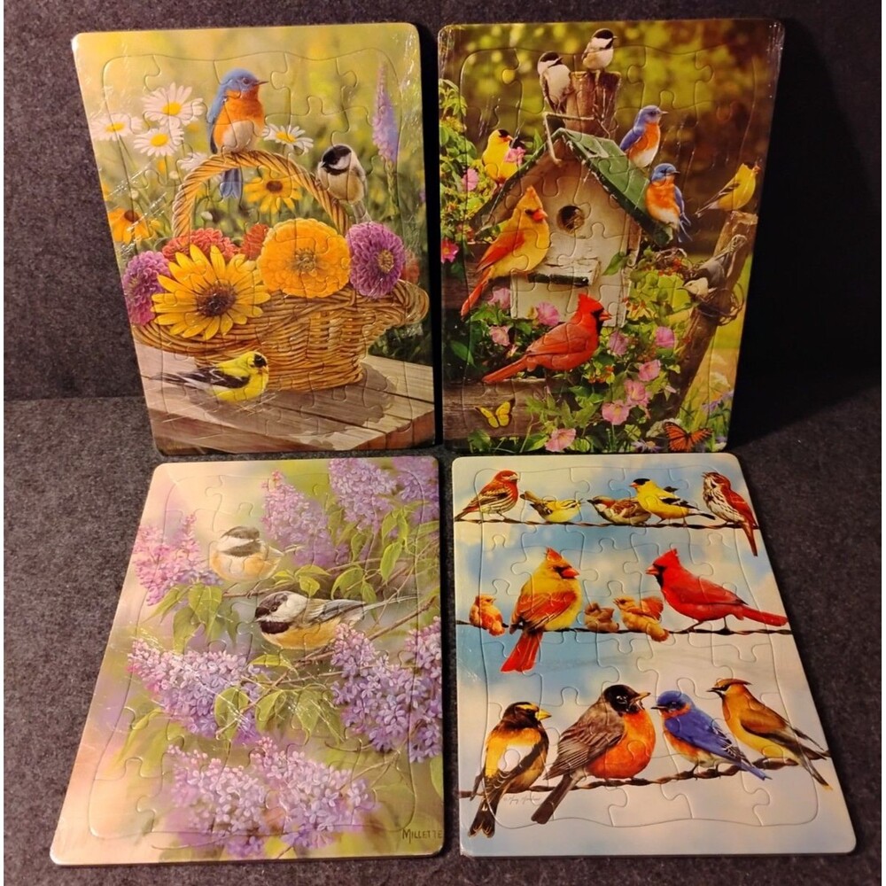 Childrens Jigsaw Puzzle Lot of 4 Birds Flowers Beautiful Colorful Tray Puzzles